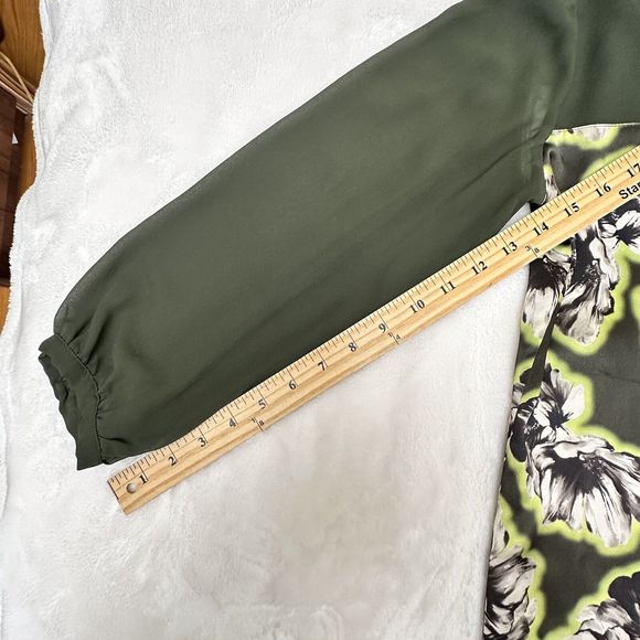 Blugirl Folies Silk Women Blouse SZ 8 Green Floral Sheer Long Sleeves Top Italy - Picture 16 of 16